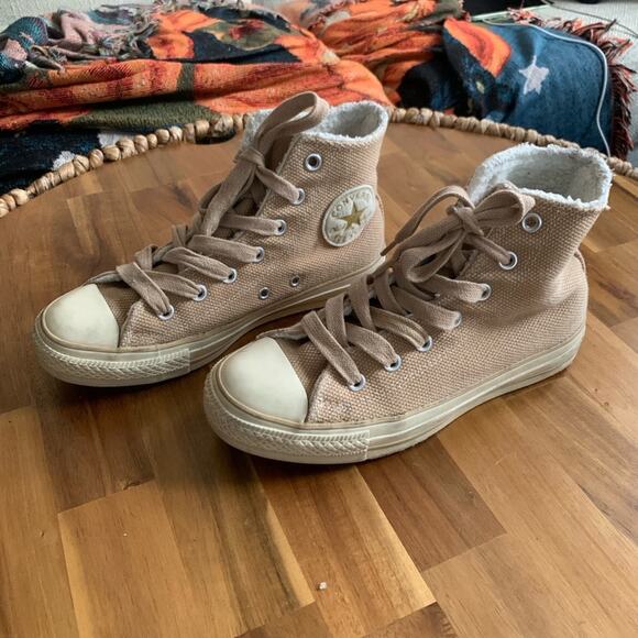 Converse Shoes - CONVERSE Beige Tan Sherpa Lined High Tops Lace Up Casual Sneakers M 5 W 7